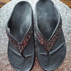 CROCS Black Sparkle Flip Flops